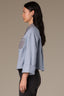 Black Blue Long Cuffed Sleeve Collared Neck Button Down Front Two Tone Single Breast Pocket Pleated Cropped Hem Woven Jacket