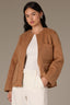 Candy Yam Long Drop Shoulder Sleeve Dart Shoulder Angled Patch Pocket Round Neck Zip Front Side Entry Pocket Cropped Cased Hem Back Center Seam Knit Coat