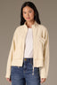 Frosty Lemon Long Drop Shoulder Sleeve Zip Front Mock Neck Double Layer Back Vent Patch Pocket Cinched Hem Woven Bomber Jacket
