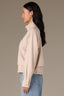 Vanilla Cream Long Drop Shoulder Sleeve Zip Front Mock Neck Double Layer Back Vent Patch Pocket Cinched Hem Woven Bomber Jacket