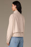 Vanilla Cream Long Drop Shoulder Sleeve Zip Front Mock Neck Double Layer Back Vent Patch Pocket Cinched Hem Woven Bomber Jacket