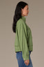 Willow Green Long Drop Shoulder Sleeve Zip Front Mock Neck Double Layer Back Vent Patch Pocket Cinched Hem Woven Bomber Jacket
