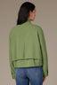 Willow Green Long Drop Shoulder Sleeve Zip Front Mock Neck Double Layer Back Vent Patch Pocket Cinched Hem Woven Bomber Jacket