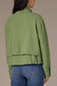 Willow Green Long Drop Shoulder Sleeve Zip Front Mock Neck Double Layer Back Vent Patch Pocket Cinched Hem Woven Bomber Jacket