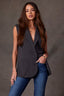 Steel Grey White Sleeveless Double Back Vent Seaming Detail Horseshoe Pocket Single Breasted Pinstripe Print Oversized Vest