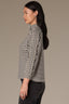 Black Off White Stripe Three Quarter Dolman Sleeve Mock Neck Stripe Print Hi-Low Hem Knit Top