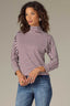Wild Plum Off White Stripe Three Quarter Dolman Sleeve Mock Neck Stripe Print Hi-Low Hem Knit Top