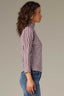 Wild Plum Off White Stripe Three Quarter Dolman Sleeve Mock Neck Stripe Print Hi-Low Hem Knit Top