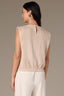 Heather Oatmeal Extended Origami Cap Sleeve Keyhole Back Scoop Neck Beaded Pearl Embellishment Cased Hem Knit Top 
