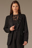 Black Long Jewel Button Sleeve Single Button Angled Welt Flap Pocket Back Vent Seaming Detail Blazer