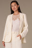 Off White Long Jewel Button Sleeve Single Button Angled Welt Flap Pocket Back Vent Seaming Detail Blazer