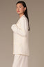 Off White Long Jewel Button Sleeve Single Button Angled Welt Flap Pocket Back Vent Seaming Detail Blazer