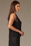 Black Sleeveless Round Neck Lace Yoke Petite Woven Tank Top