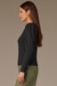 Black Multi Long Puff Sleeve Crew Neck Embroidered Speckled Thermal Knit Top