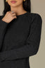 Black Multi Long Puff Sleeve Crew Neck Embroidered Speckled Thermal Knit Top