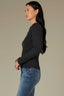 Black Multi Long Puff Sleeve Crew Neck Embroidered Speckled Thermal Knit Top