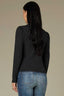 Black Multi Long Puff Sleeve Crew Neck Embroidered Speckled Thermal Knit Top