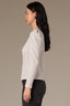 Heather Off White Long Puff Sleeve Crew Neck Embroidered Speckled Thermal Knit Top