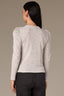 Heather Off White Long Puff Sleeve Crew Neck Embroidered Speckled Thermal Knit Top