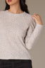 Heather Off White Long Puff Sleeve Crew Neck Embroidered Speckled Thermal Knit Top