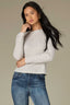 Heather Off White Long Puff Sleeve Crew Neck Embroidered Speckled Thermal Knit Top