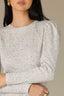 Heather Off White Long Puff Sleeve Crew Neck Embroidered Speckled Thermal Knit Top