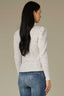 Heather Off White Long Puff Sleeve Crew Neck Embroidered Speckled Thermal Knit Top