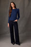 Navy Multi Long Puff Sleeve Crew Neck Embroidered Speckled Thermal Knit Top