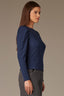 Navy Multi Long Puff Sleeve Crew Neck Embroidered Speckled Thermal Knit Top