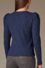 Navy Multi Long Puff Sleeve Crew Neck Embroidered Speckled Thermal Knit Top