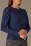 Navy Multi Long Puff Sleeve Crew Neck Embroidered Speckled Thermal Knit Top