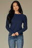 Navy Multi Long Puff Sleeve Crew Neck Embroidered Speckled Thermal Knit Top