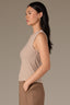 Camel Off White Sleeveless Crew Neck Stripe Block Print Crew Neck Knit Tank Top