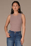 Dusty Grape Sleeveless Crew Neck Stripe Block Print Crew Neck Knit Tank Top