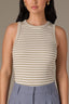 Sage Off White Sleeveless Crew Neck Stripe Block Print Crew Neck Knit Tank Top