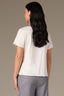 Off White Short Sleeve Scoop Neck Raw Edge Detailing Twist Front Knit Top