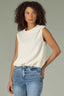 Vanilla Pleated Drop Shoulder Cap Sleeve Round Neck Bubble Hem Knit Top