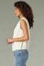 Vanilla Pleated Drop Shoulder Cap Sleeve Round Neck Bubble Hem Knit Top