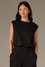Black Sleeveless Pleated Drop Shoulder Studded Round Neck Bubble Hem Knit Top