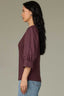 Fig Jam Three Quarter Puff Sleeve Cuff Mandarin Collar Slit V-Neck Half Placket Shirttail Hem Mixed Media Knit Top