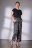 Black Extended Shoulder Roll Cuff Cap Sleeve Die Cut Embroidery Scoop Neck Knit Top