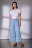 Off White Extended Shoulder Roll Cuff Cap Sleeve Die Cut Embroidery Scoop Neck Knit Top