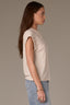 Stone Extended Shoulder Roll Cuff Cap Sleeve Die Cut Embroidery Scoop Neck Knit Top