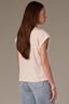 Stone Extended Shoulder Roll Cuff Cap Sleeve Die Cut Embroidery Scoop Neck Knit Top