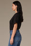 Black Short Roll Cuff Sleeve Crew Neck Blouson Hem Snap Closure Knit Tee Bodysuit Top