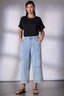 Light Blue Denim Skyrise Utility Pocket Center Seam Dart Seams Cropped Hem REPREVE Contour Shape Technology Wide Leg Jean