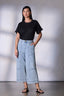 Black Short Roll Cuff Sleeve Crew Neck Blouson Hem Snap Closure Knit Tee Bodysuit Top