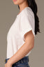 Off White Short Roll Cuff Sleeve Crew Neck Blouson Hem Snap Closure Knit Tee Bodysuit Top