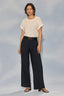 Navy Skyrise Elastic Pull-On Waist Double Side Seam Dart Seams Wide Leg Trouser 
