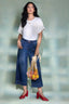 Off White Short Roll Cuff Sleeve Crew Neck Blouson Hem Snap Closure Knit Tee Bodysuit Top
